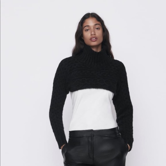 Zara black cable knit sleeve scarf sweater Nwt